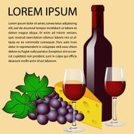 Bottle of red wine two glasses grape and cheese