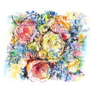 bouquet buttercups pink white & yellow roses N2