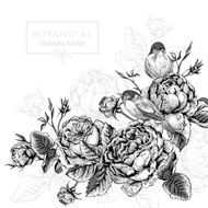Floral card in vintage style with blooming english roses and