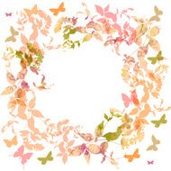 Spring background Colorful butterflies watercolor Round banner for text