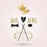 Black and golden Mr & Mrs card with romantic concept