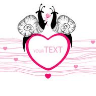 Two dotted black snails with pink heart