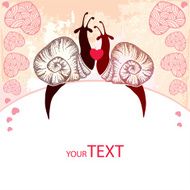 Two dotted snails with heart on the textured pink background
