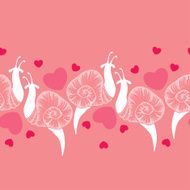 Seamless pattern with dotted white snails and pink hearts N2