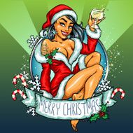 Christmas Pin Up Girl with cocktail