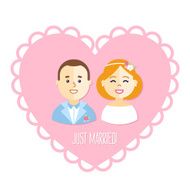 Vector wedding illustration with happy bride and groom