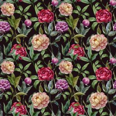 Beautiful vector watercolor pattern with peonies on black fon2