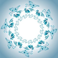 Illustration with floral ornament in blue tones