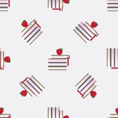 Seamless pattern with red apples and books N2