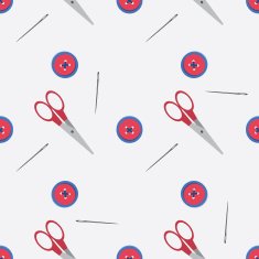Seamless pattern with scissors needle and button