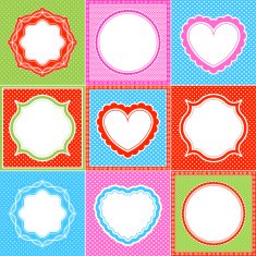 colorful polka dot frame pattern heart set