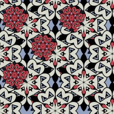 Endless indian mandalas background Small red stylized flowers over big