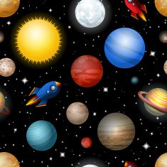 seamless pattern with planets and rockets