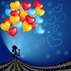 Girls and heart-shaped balloon