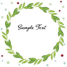 Watercolor green leaves laurel on colorful dots background
