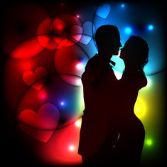 silhouette of romantic couple on abstract light background