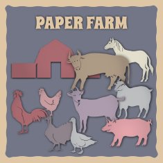 Set of farm animals designed in paper clipping style N2