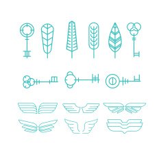 Feather key and wing Set in Linear Style Vector Illustration N2