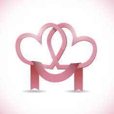 Vector banner in the form of two hearst with ribbon