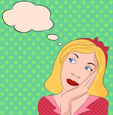 Pop Art illustration thoughtful girl with a mental bubble N2