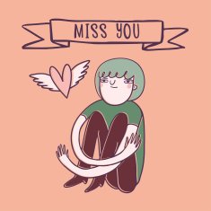 Girl in love miss you card Romantic hand drawn illustration N2