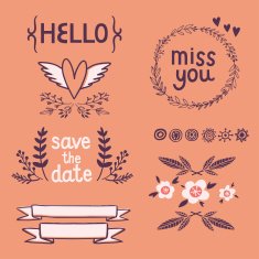 Set of romantic elements for wedding invitation with flowers h