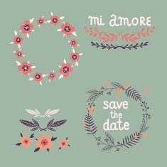 Set of romantic elements for wedding invitation with flowers h N2