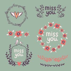 Set of romantic elements for wedding invitation with flowers b