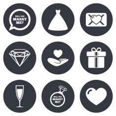 Wedding engagement icons Love oath letter