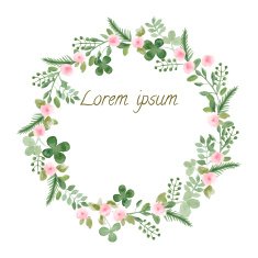 Watercolor Leaf and Flowers round frame