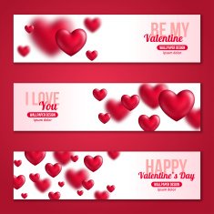 Valentines Day Horizontal Banners Set with Hearts