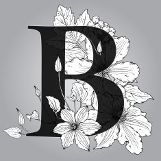 Vector Capital Letter "B" floral monogram with hand drawn cle
