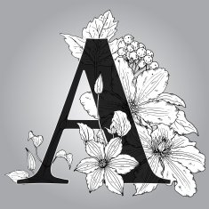Vector Capital Letter "A" floral monogram with hand drawn cle