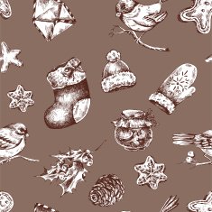 Winter hand drawn seamless background with Christmas elements N2