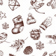 Winter hand drawn seamless background with Christmas elements N3
