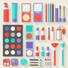 Flat women makeup cosmetics lying on the table N2