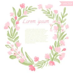 Watercolor Vintage Leaf and Flowers round frame