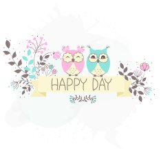 Beautiful pattern card with owls and flowers