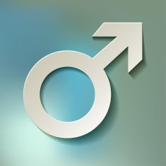 Mars symbol white on a blue bokeh fog background