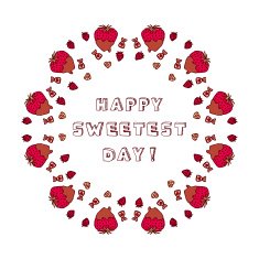 Circular ornament with doodle heart shaped chocolate covered strawberries