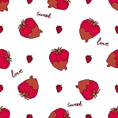 Seamless pattern with doodle heart shaped chocolate covered strawberries