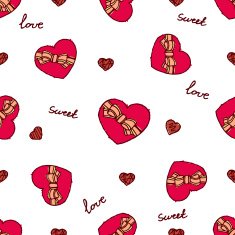 Seamless pattern with doodle heart shaped chocolate boxes