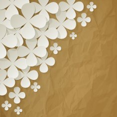 Bouquet of white flowers in the corner on brown background