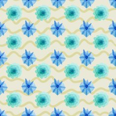 Watercolor seamless pattern with flowers and wavy backdrop N2
