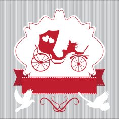 Vintage wedding frame withcoach and pegions