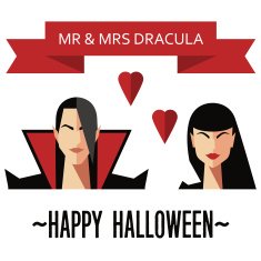 Halloween Romantic Love Couple Greeting Card Isolated Flat Vector Illustration