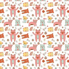 Stunning seamless pattern with bear fish ball flowers and leafs N2