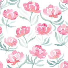 hand drawn watercolor peonies seamless vector pattern N5