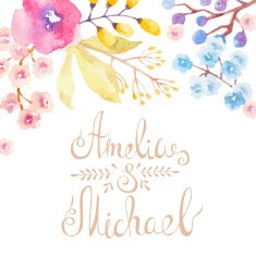 Invitation card with watercolor flowers for your wedding day N2