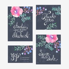 Invitation card with watercolor flowers for your wedding day N8